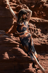 Orange Smoke Print Ruffle Maxi Skirt With Thigh Split